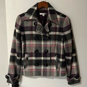 Women’s CAbi Wool Plaid Short Double Breasted  Peacoat Size 4